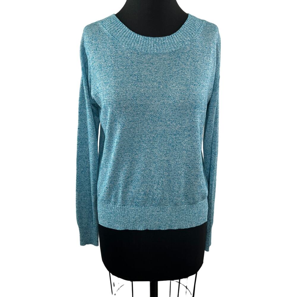 NEW CLUB MONACO Blue Linen Blend Crew Neck Lightweight Pullover Top Sweater S